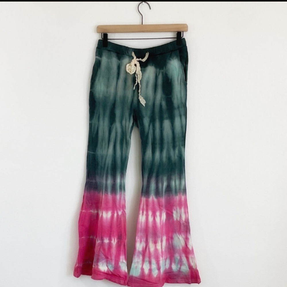 Tie Dye Ombre 100% Cotton Pull On Bell Bottom Pants